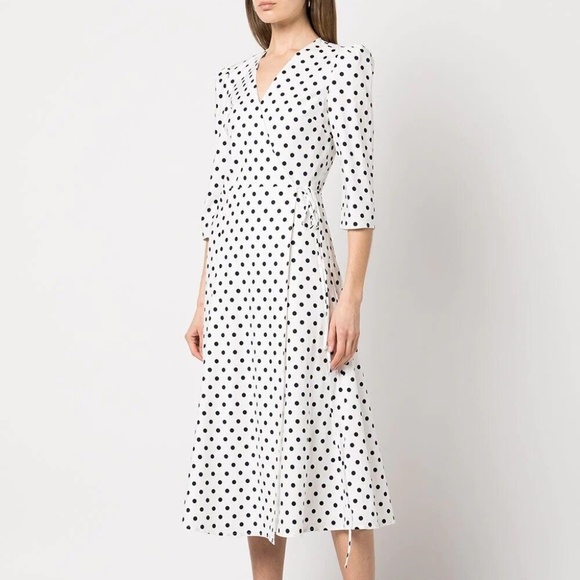 NEW Reformation Hilltop Midi Wrap Dress w/ Sleeves Polka Dot Malta Size S - Picture 3 of 14